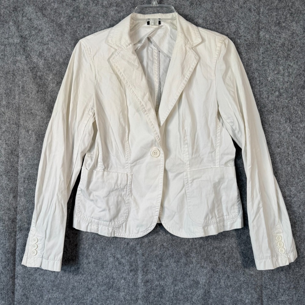 Vtg J Crew Blazer Womens Medium White Academia Equestrian Jacket Preppy Summer